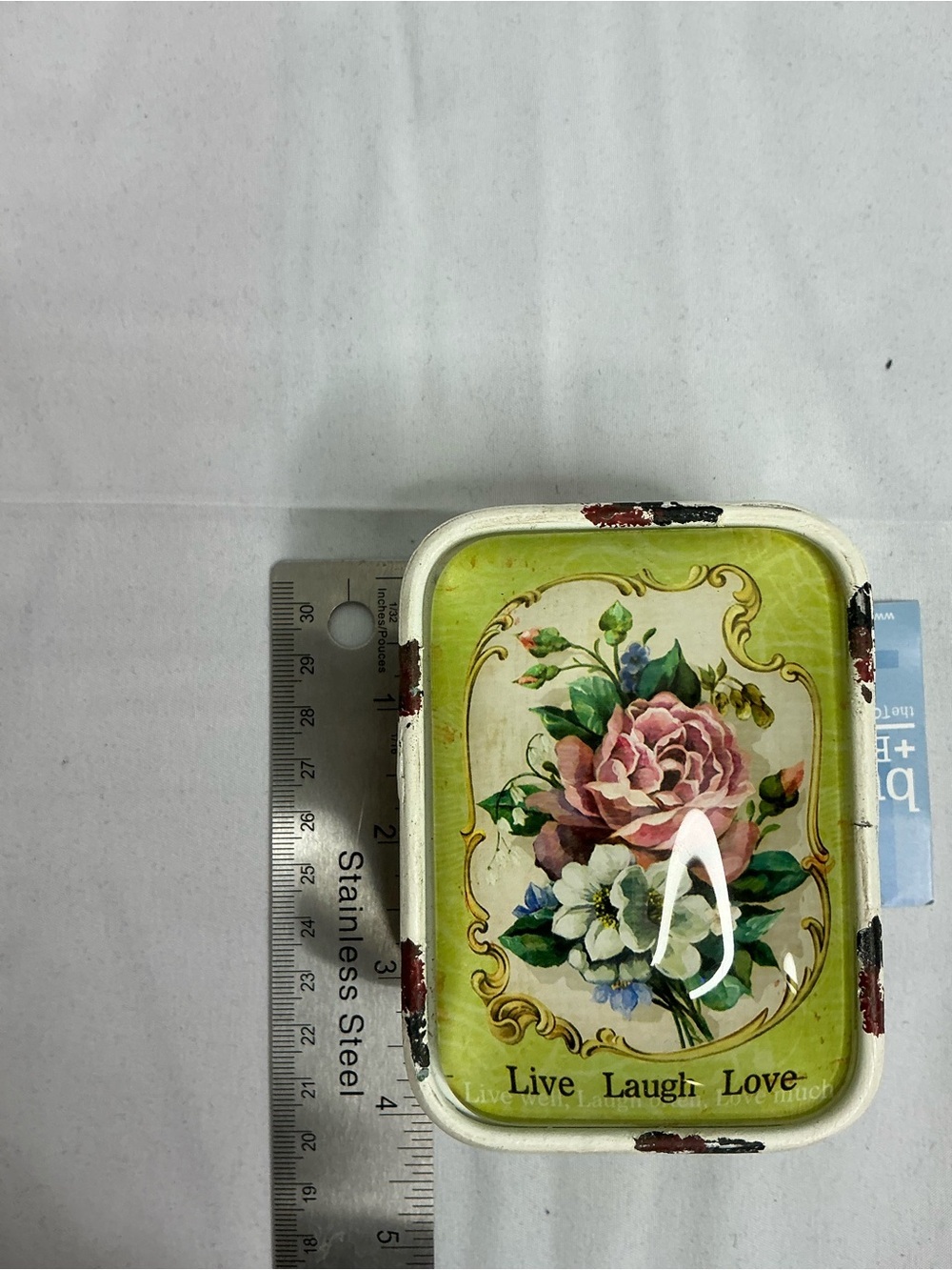 0007 - burton + BURTON White Floral Metal Trinket Box with Green Rose Lid - Picture 5 of 8
